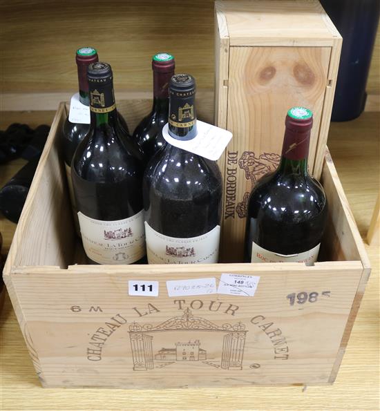 Two magnums of Chateau La Tour Carnet, 1985, three magnums of Puisseguin-St Emilion, 1997 and a boxed magnum of Haut Vignoble, 1990